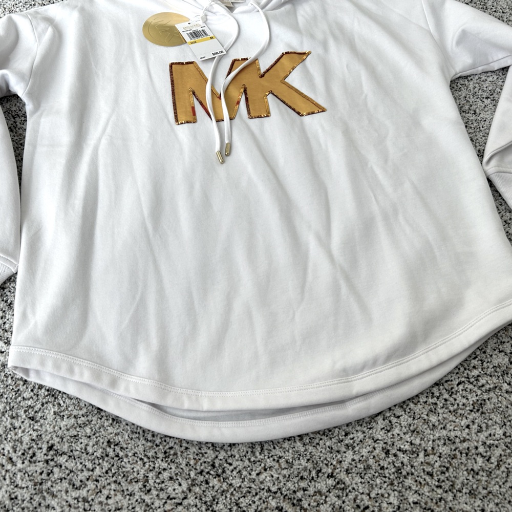 Michael Kors White Hoodie with Gold MK Logo - Picture 7 of 8